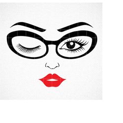 Women's face svg, Girl in glasses svg, Women face png, Eye lashes svg, Lady wink svg, Woman head svg, Lady face svg, Wom