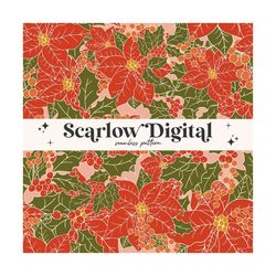 Floral Seamless Pattern-Christmas Sublimation Digital Design Download-poinsettia seamless file, christmas flowers seamle