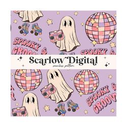 Spooky and Groovy Seamless Pattern-Halloween Sublimation Digital Design Download-ghost seamless file, vintage halloween