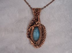 Natural aquamarine ang garnet pendant for woman Wire wrapped copper necklace for her Unique Wire Wrap Art jewelry