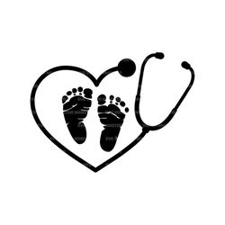 Baby Footprint Svg, Heart Stethoscope Svg, Labor and Delivery Nurse Svg. Vector Cut file Cricut, Silhouette, Pdf Png Dxf