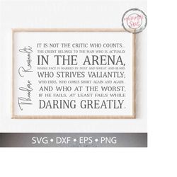 The Man In The Arena Svg, Theodore Roosevelt Quote, Motivational SVG, Teddy Roosevelt Quote