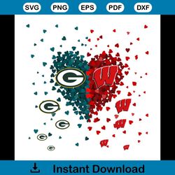 Wisconsin Badgers And Green Bay Packers Heart Svg, Sport Svg, Wisconsin Badgers Svg, Green Bay Packers Svg, Green Bay Pa