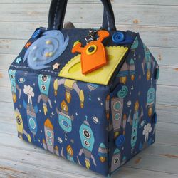 Fabric Dollhouse Bag for  Space Play, Fascinating Space Theme Toy for Kids, Doll house bag with Rocket