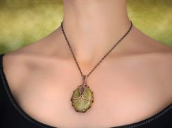 Large copper wire wrapped unakite  pendant  7th Anniversary gift Unique jewelry Powerful positive energy Wire Wrap Art