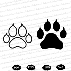 Paws Claw svg, outline animal footprint paw png, dxf, svg decal cut file Cricut and Silhouette