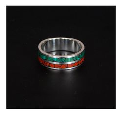 silver band ring. silver ring with natural red jasper, natural malachite.