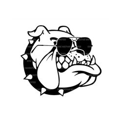 Bulldog Svg with Sunglasses, Bull dog Svg, Black Bulldog with Glasses. Vector Cut file Cricut, Silhouette, Pdf Png Eps D