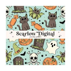 Spooky Seamless Pattern-Halloween Sublimation Digital Design Download-halloween repeating patterns, kids seamless, boy h