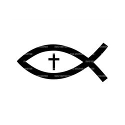 Christian Fish Svg, Christian Cross Svg, Jesus Fish, God Fish, Crucifix, Catholic. Vector Cut file Silhouette, Cricut, P