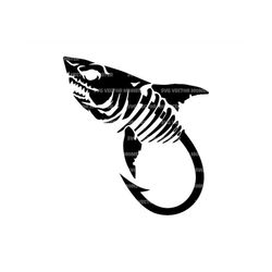 Skeleton Shark Svg, Fish Hook Svg, Bass Fishing Svg, Fisherman Svg. Vector Cut file for Cricut, Silhouette, Pdf Png Eps