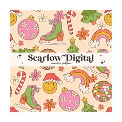 Groovy Christmas Seamless Pattern Sublimation Digital Design Download-hippie christmas seamless, disco seamless, retro c