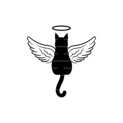 Angel Cat Svg, Angel Halo Svg, Angel Wings Svg, Pet Memorial, Pet Loss, Funeral. Vector Cut file for Cricut, Silhouette,