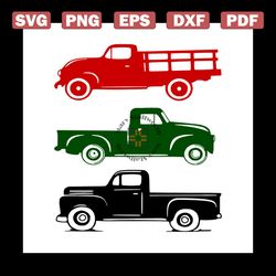 3 Vintage Farm Truck Bundle Svg, Vehicle Svg, Farm Truck Svg, Red Truck Svg, Green Truck Svg, Black Truck Svg, Transport