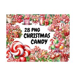watercolor christmas candy clipart, candy cane png, christmas sweets, transparent background, premium quality, 28 png ch