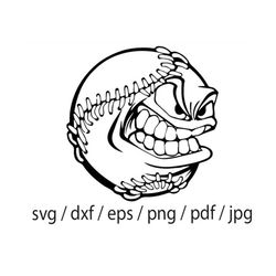 Baseball Cartoon Angry Mean Face Fastball Sport Pitcher Team Catcher Seams Svg Png Vinyl Decal Sticker T-shirt CNC Laser