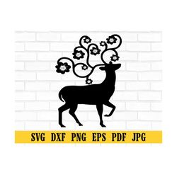Deer Face SVG, Reindeer svg, Deer Flower Crown SVG, Deer cut file, Animal Face, Floral Crown, Deer with Flowers on Head,