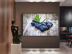 Blueberries Print on Canvas, Fruit Canvas Wall Art, Blueberry Canvas Wall Art, Kitchen Canvas Art, Restaurant Canvas Wal