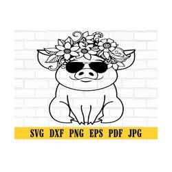 Pig Svg files for cricut, Farm animal flower, cute floral Piggy, Piglet, Farmhouse clipart, livestock vector download, p
