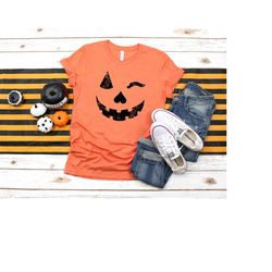 Halloween Shirt - Jack O Lantern - Winking pumpkin - Pumpkin Shirt - Halloween Costume - Trick or Treat - Pumpkin Face -