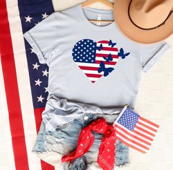 Butterfly American Flag Heart Shirt, Patriotic Woman Shirt, Independence Day T-shirt, 4th of July Freedom Shirt,Fourth o