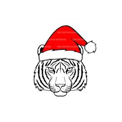 Tiger with Santa Hat Svg, Christmas Hat Svg, Merry Christmas Svg. Vector Cut file Cricut, Silhouette, Pdf Png Eps Dxf, S