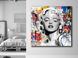 Marilyn Monroe Wall Art Print on Canvas,Colourful Marilyn Monroe Canvas Wall Art,Painting Wall Art Home Decor,Bedroom De