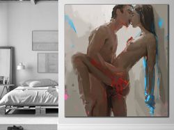 Nude Couple Art Print on Canvas, Hot Couple, Erotic Wall Art, Sexy Couple, Woman Art, Dirty Dance, Modern Home, Office D