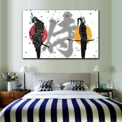 samurai and ninja war canvas print art, yellow sun and red sun war canvas wall decor, battle of good and evil canvas pri