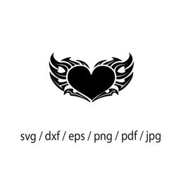 Heart Wings SVG, Heart Wings Cut File, Heart Wings DXF, Heart Wings PNG, Heart Wings Clipart, Heart Wings Silhouette, He