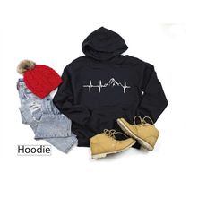 Hoodie Sweatshirt,  Mountain Heartbeat Hooded Sweatshirt, Lake Sweatshirts, Camper Sweater, Forest, Glamping, Hiking, Ou