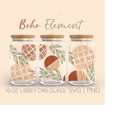 Boho Element Libbey Can Glass Svg, 16 Oz Can Glass, Boho Svg, Botanical Elements, Popular Svg File, Wildflowers Clipart,