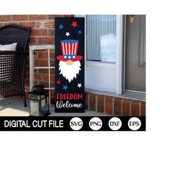 Freedom Welcome Gnome SVG, Patriotic Porch Sign Svg, 4th of July Welcome Sign, Independence Day, America Porch Sign, Svg