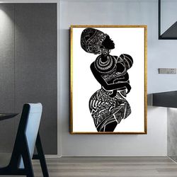 african woman and her baby canvas wall art, vector african woman portrait canvas print art, ready-to-hang canvas print