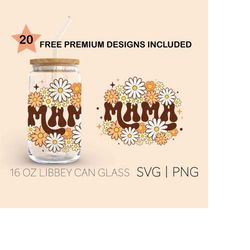 Mama Groovy Floral, 16 Oz Libbey Glass Svg, Mama Svg, Floral Svg, 70's Groovy Floral, Svg For Cricut, Digital Download