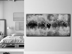 Black & Gray Bulls Wall Art Print on Canvas,Bull Canvas Wall Art,Animal Art Print,Wall Hanging,Spanish Home Decor,Animal