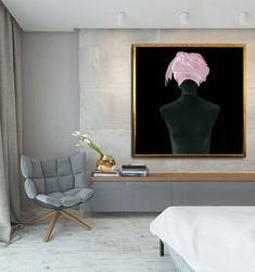 black woman in pink shawl canvas wall art, surreal sculpture canvas wall art, art statue in pink hat canvas wall art