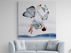 Butterfly Woman Framed Poster, Butterflies Girl Canvas, Butterfly girl Painting, Graffiti Wall Decor, Beautiful Girl Wal