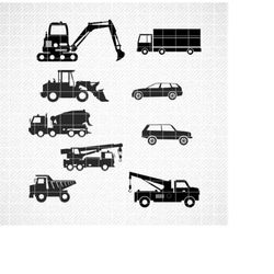 Vehicles Silhouettes SVG, Trucks svg, Car svg, Transport Vehicles svg, png, dxf, eps, Excavator svg, Digger svg, Tow Tru