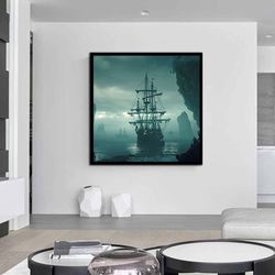 ghost ship canvas print art, pirate ship canvas wall decor, damaged ship canvas print art, new generation gift canvas pr