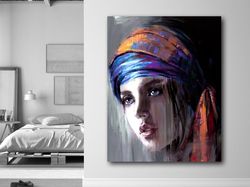 Girl With Hijab Canvas Wall Art,Beautiful Eyes Arabic Women Painting Art,Arabian Girl Canvas Art,Harem Art,Egyptian Prin