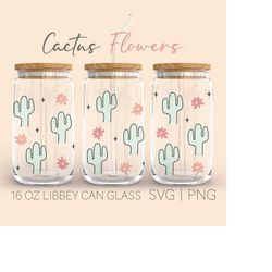 Cactus Flowers Libbey Can Glass Svg, 16 Oz Can Glass, Boho Svg, Boho Cactus Svg, Cactus, Cactus Cut File, Nature Svg, So