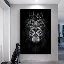 lion king canvas wall art, king crowned lion canvas print art, handsome lion canvas print art, ready to hang canvas wall