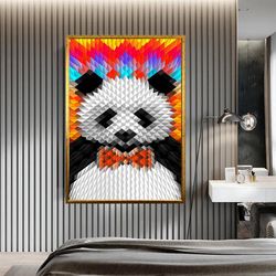 panda canvas wall art, cute panda canvas wall decor, panda canvas wall art with bow tie, colorful panda ready to hang ca