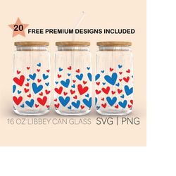 Fourth Of July Hearts Svg, 16 Oz Libbey Glass Svg, Fourth Of July Svg, Independence day, Full wrap Svg For Cricut, Digit