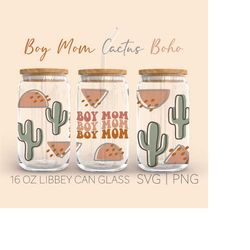 Boy Mom Cactus Boho Libbey Can Glass Svg, 16 Oz Can Glass, Boy Mom Svg, Boho Svg, Cactus, Trendy Svg, Mom Life Svg, Beer