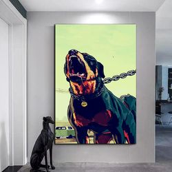 rottweiler canvas wall art, angry dog canvas wall art, barking dog canvas wall decor, leash rottweiler canvas print art