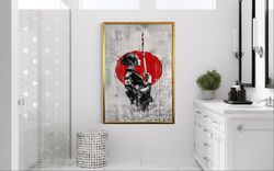 samurai woman canvas wall art, red sun canvas wall decor, warrior woman canvas print art, chinese art canvas print art