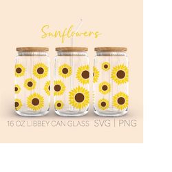 Sunflower Seamless Wrap Libbey  | Libbey 16oz can glass svg | Floral Coffee glass can | Beer glass svg png dxf | Silhoue