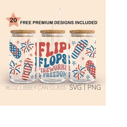 Flip flops fireworks and freedom Svg, 16 Oz Libbey Glass Svg, USA Flag Svg, 4th of July Svg, Independence Day svg, Digit